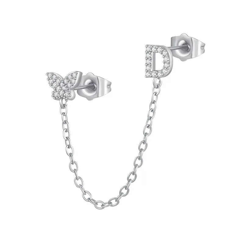 Women's Zircon Butterfly Alphabet One Piece Stud Earrings - Viexta