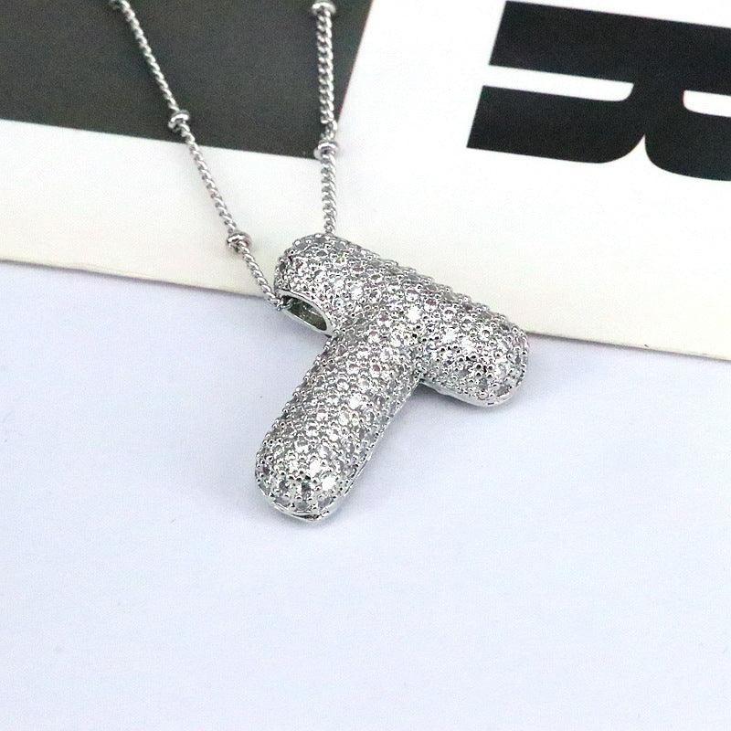 brass-zircon-bubble-letter-pendant-necklace - Viexta