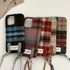 Flannel Contrast Color Check Carrying Strap iPhone Case - Viexta