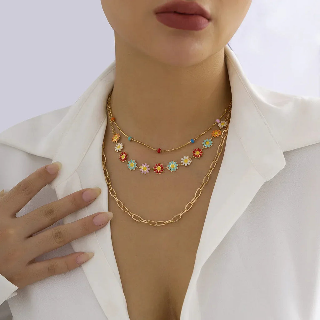 Colorful Gravel Ethnic Pendant Tassel Necklace - Viexta