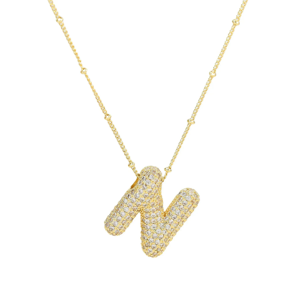 brass-zircon-bubble-letter-pendant-necklace - Viexta