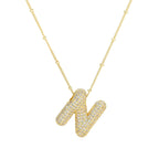 brass-zircon-bubble-letter-pendant-necklace - Viexta