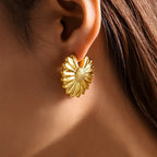 Fashionable Pleated Wave Chrysanthemum Hollow Earrings - Viexta
