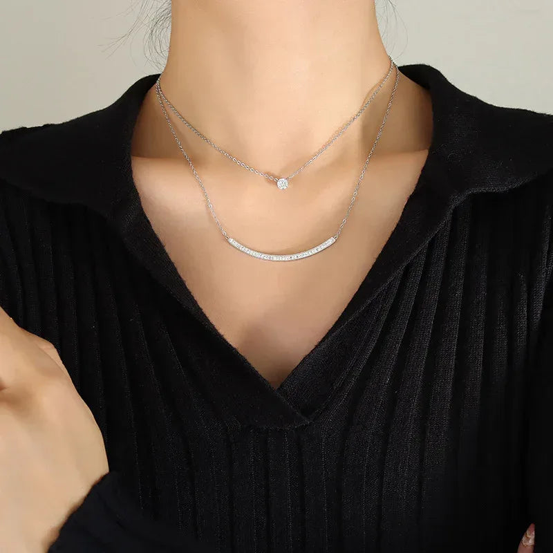 Minimalist Versatile Double-layer Zircon Neckwear - Viexta