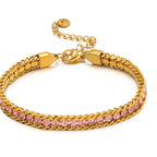 Zircon-studded Chain Pearl Bracelet