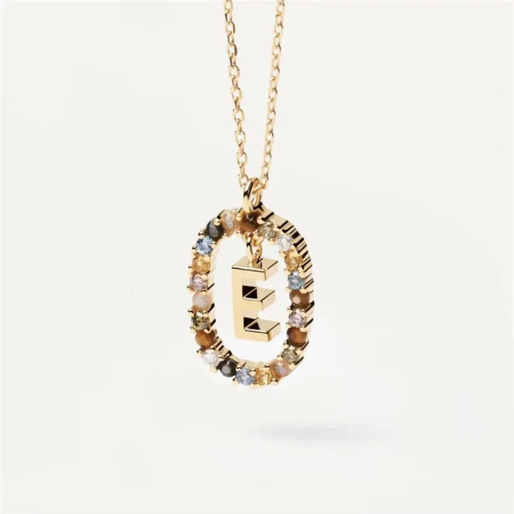 Colored Rhinestone Alphabet Necklace - Viexta