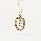 Colored Rhinestone Alphabet Necklace - Viexta
