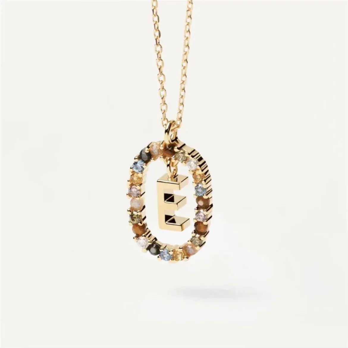 Colored Rhinestone Alphabet Necklace - Viexta