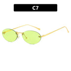 Metal Frameless Oval Rivet Sun Glasses - Viexta
