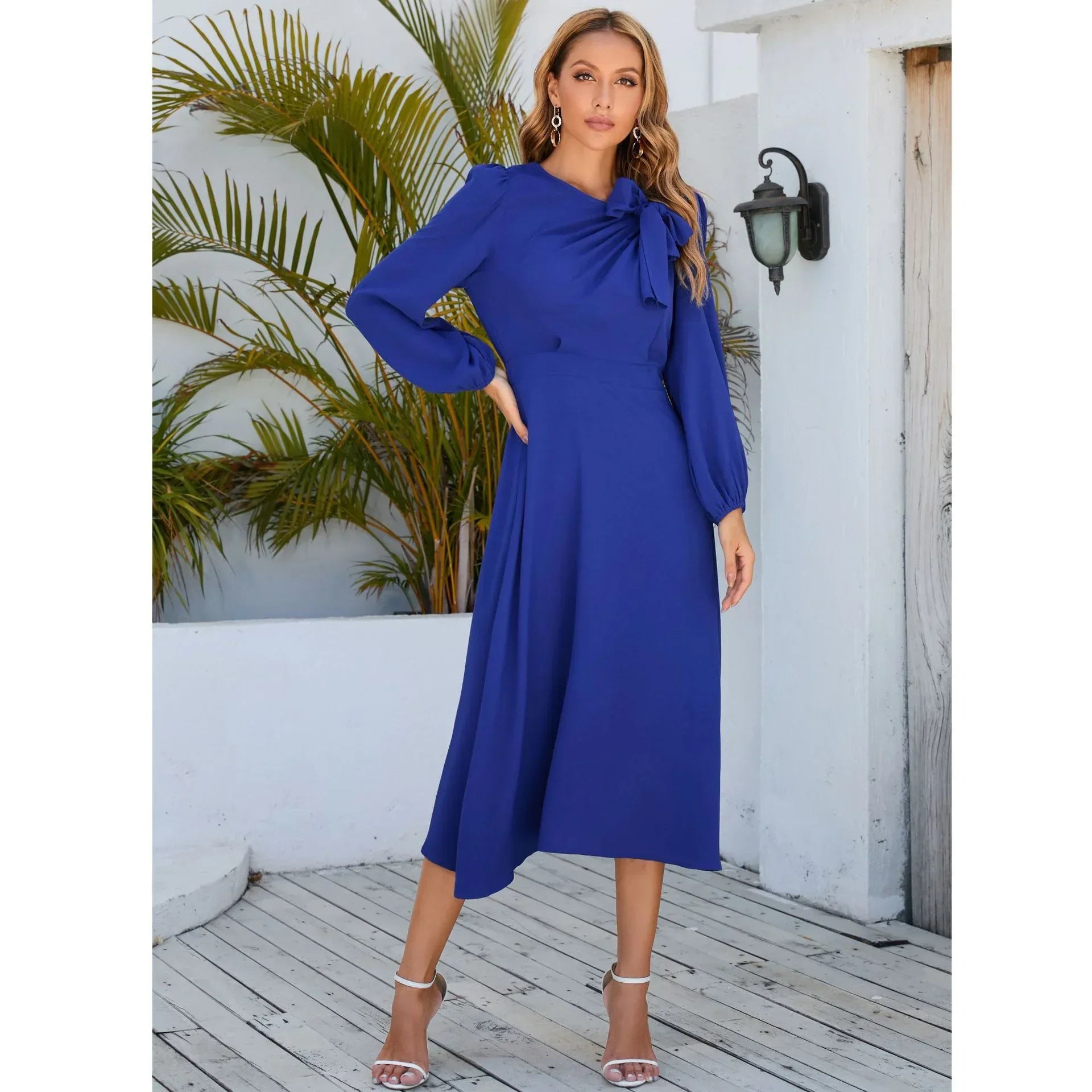 Long Sleeve Bowknot Dress - Viexta