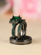 Rose Gold Three-Piece Diamond-Encrusted Zircon Ring Set - Viexta