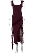Ruffle Thigh High Split Dress - Viexta