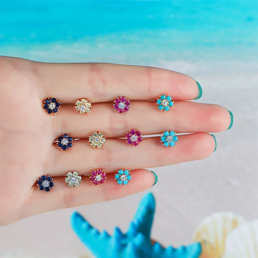 18k Pastoral Retro Two-tone Flower Stud - Viexta