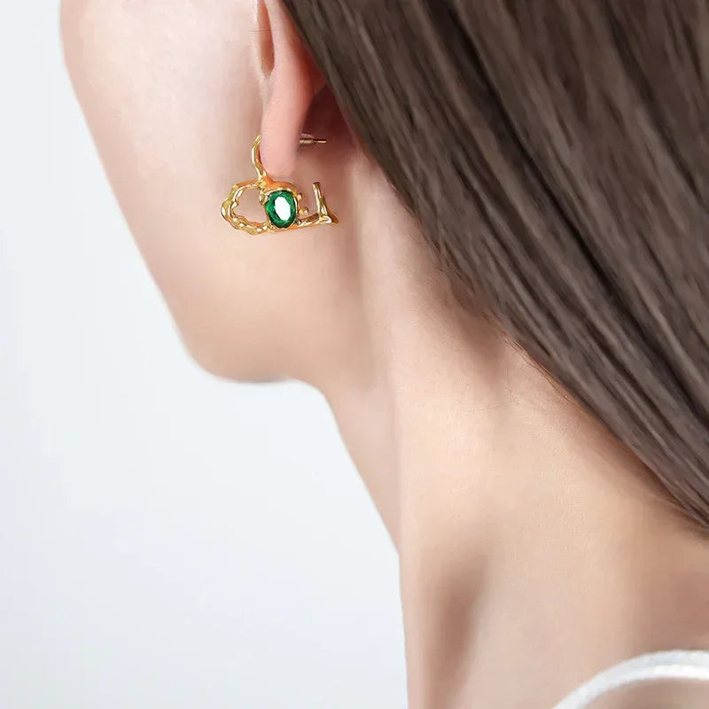 Heart-shaped Glass Drill Earrings - Viexta