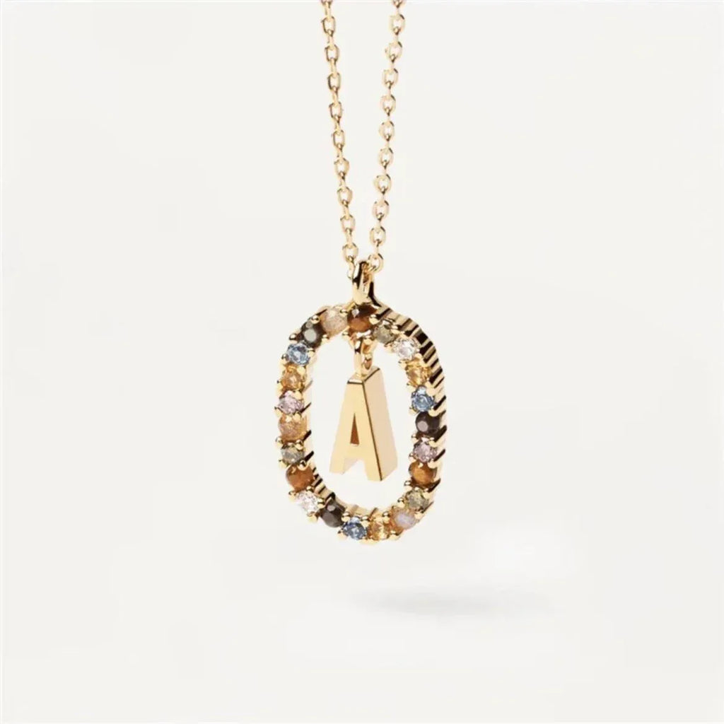 Colored Rhinestone Alphabet Necklace - Viexta