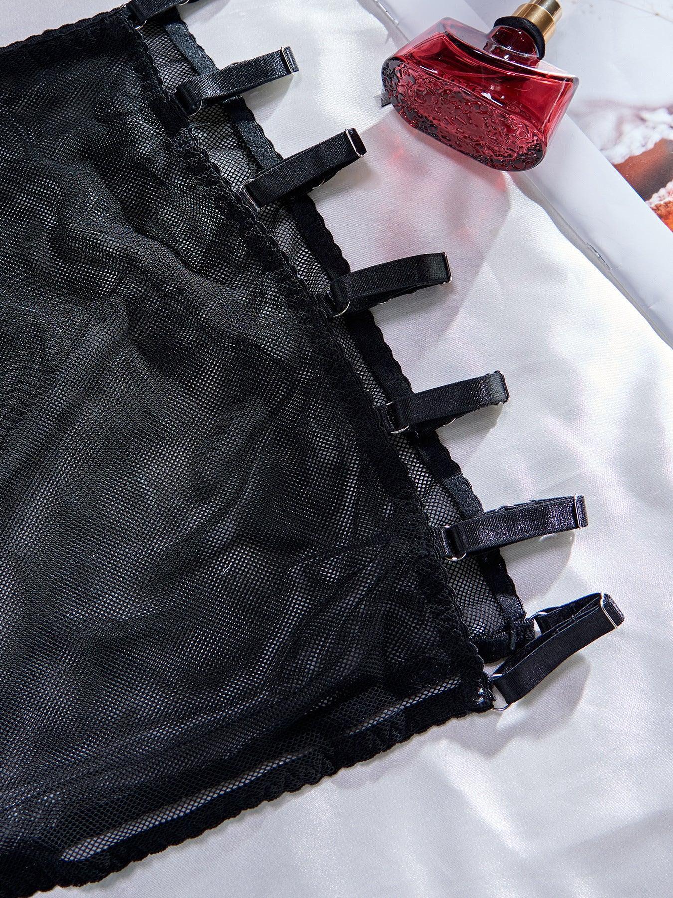 sheer-mesh-steel-ring-push-up-lingerie-three-piece-set - Viexta