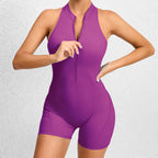 Zippered Yoga Fitness Shorts Jumpsuit Shapewear