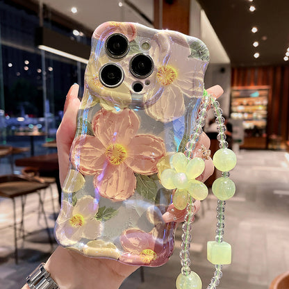 Oil Painting Flower Lanyard iPhone Case