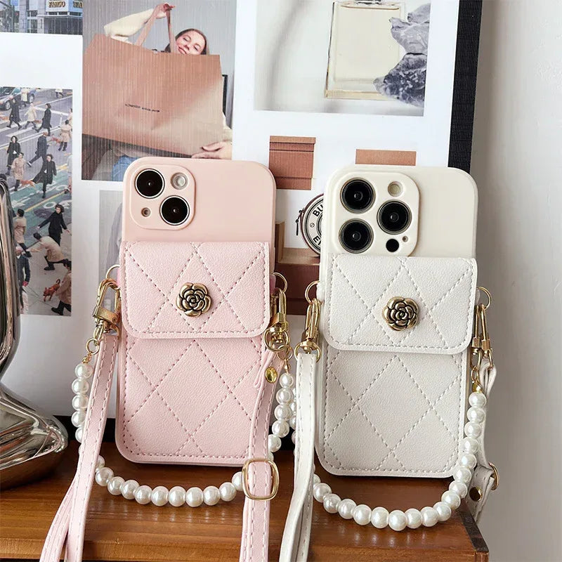 Crossbody Rope Diamond Metal Flower iPhone Case - Viexta