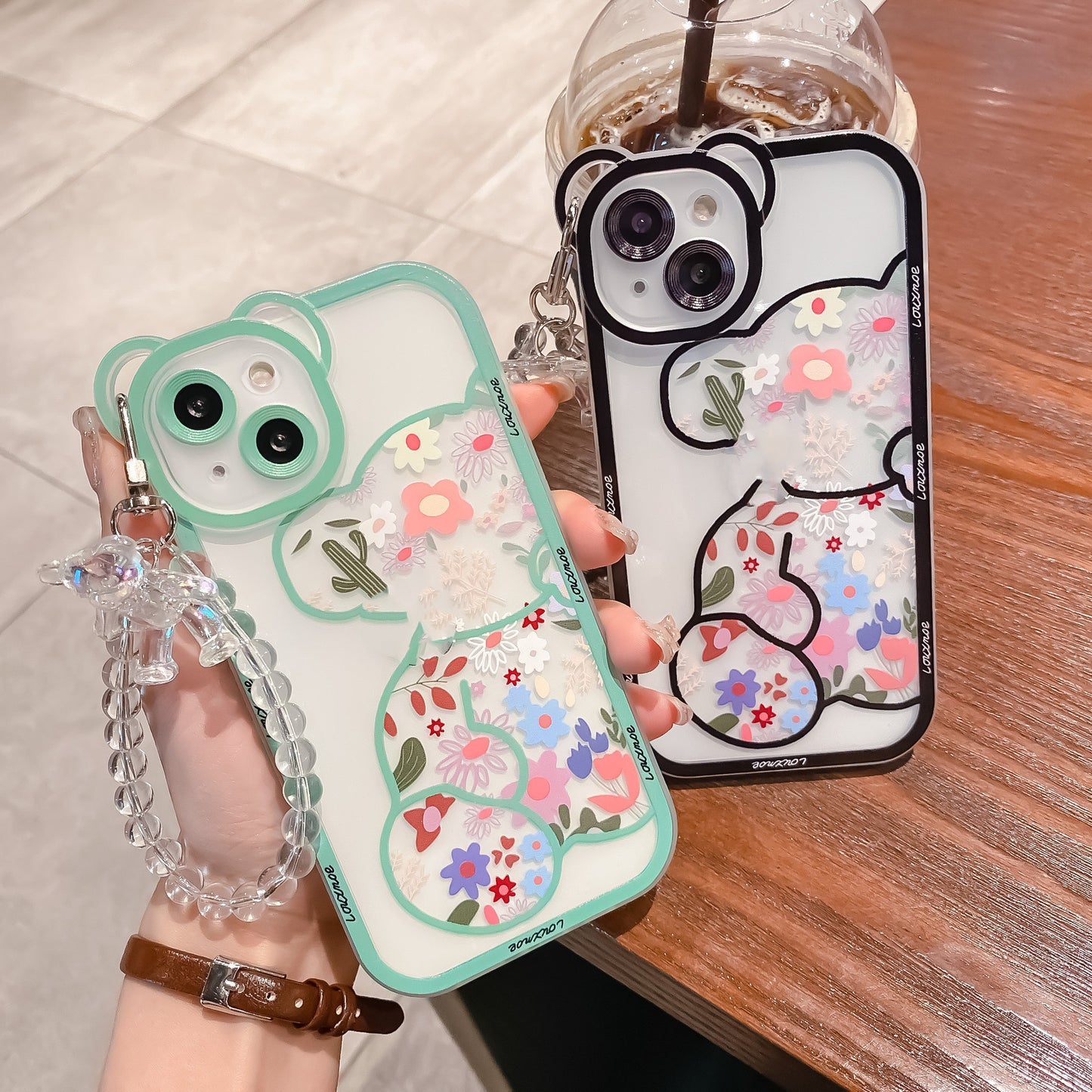 New iPhone Case Hanging Chain Cute Floral Bear