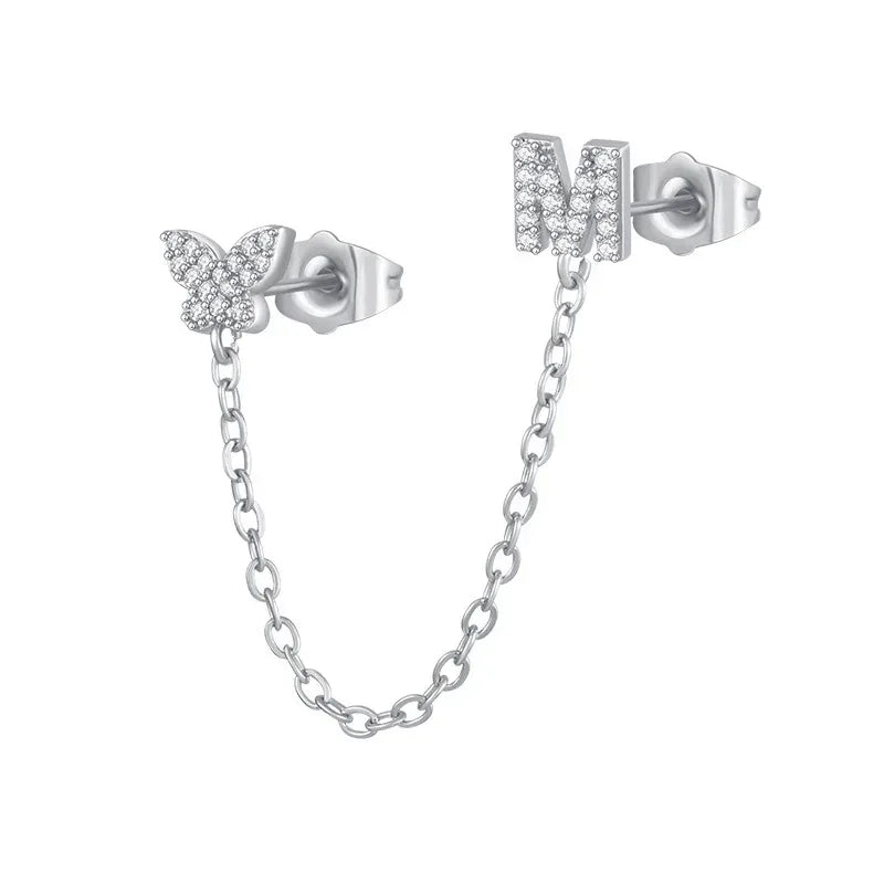 Women's Zircon Butterfly Alphabet One Piece Stud Earrings - Viexta