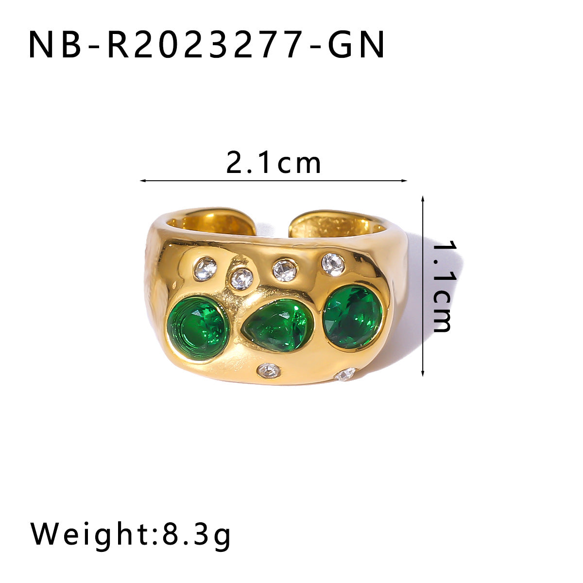 Retro Colorful Diamond Open Adjustable Ring