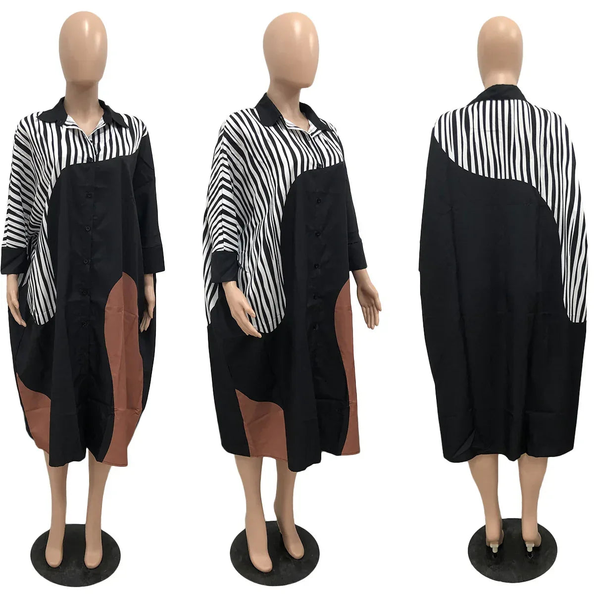 Plus Size Loose Multicolor Batwing Sleeve Shirt Dress - Viexta