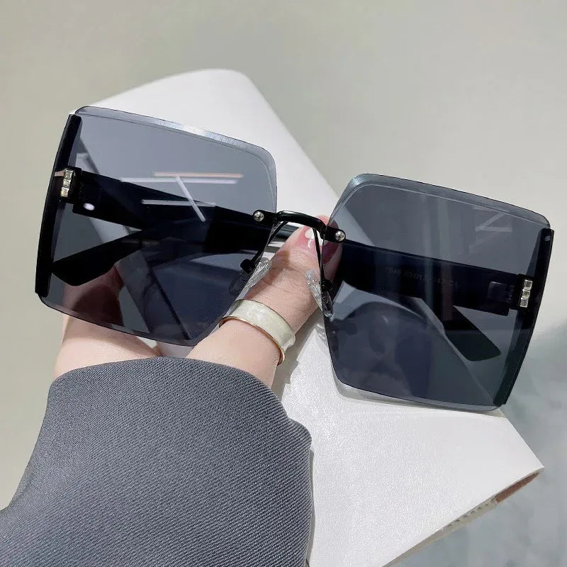 Square Rimless Cut Edge Sunglasses - Viexta