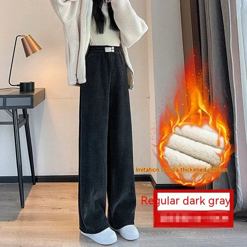 Thick Lambskin Women's Wide-leg Pants Autumn And Winter Loose - Viexta