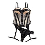 Leather Joint Mesh Strap Body Sling Lingerie - Viexta
