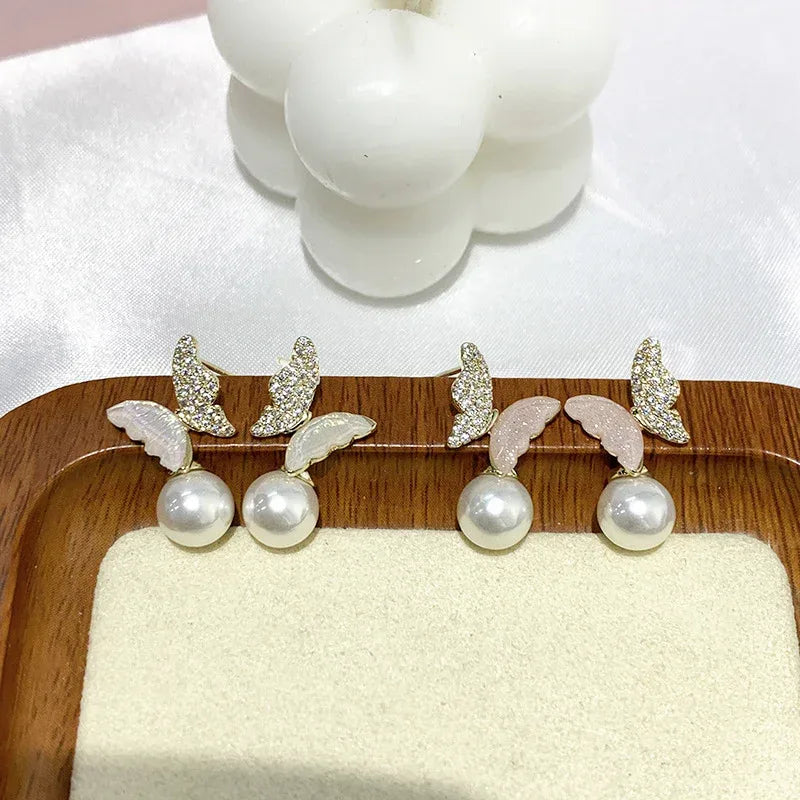 Pearl Zircon Bow Earrings - Viexta