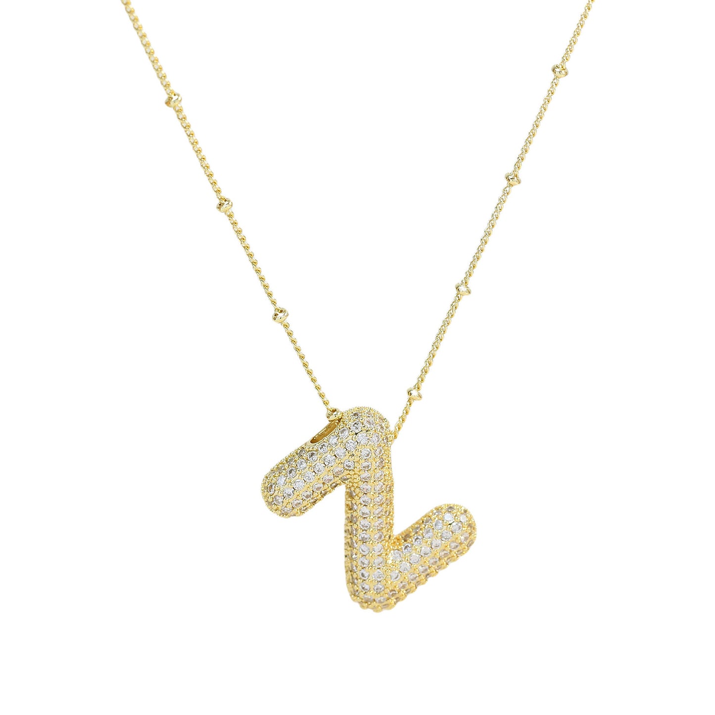 Brass Zircon Bubble Letter Pendant Necklace