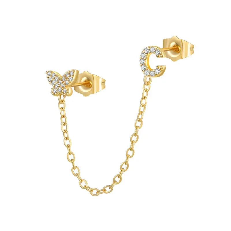 Women's Zircon Butterfly Alphabet One Piece Stud Earrings - Viexta