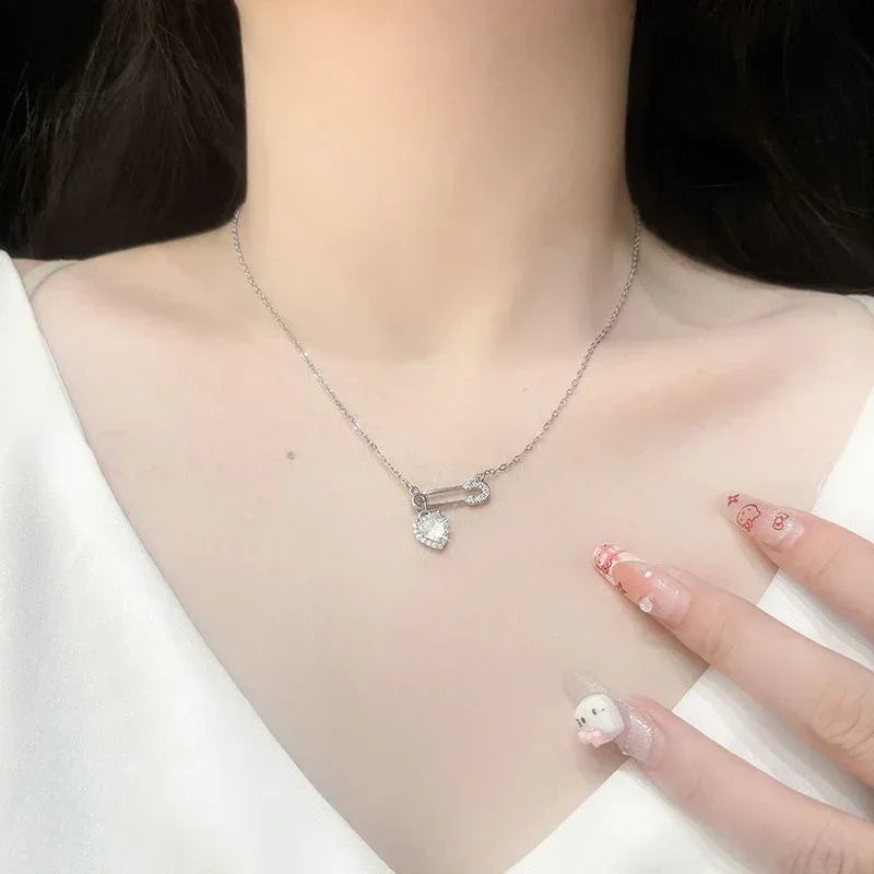 Heart Zircon Clip Necklace - Viexta