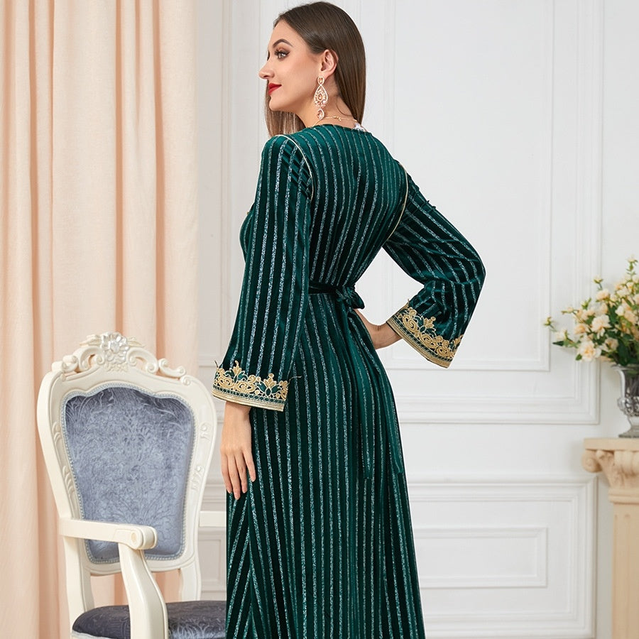 Ethnic Long Sleeve Split Velvet Dress