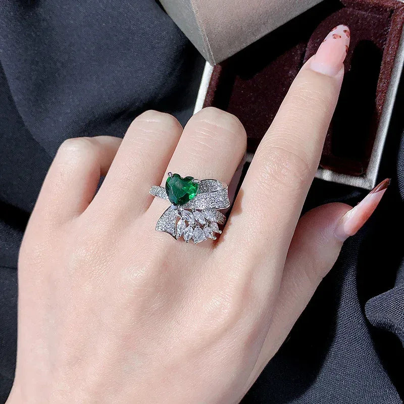 Love Emerald Bow Open Ring - Viexta
