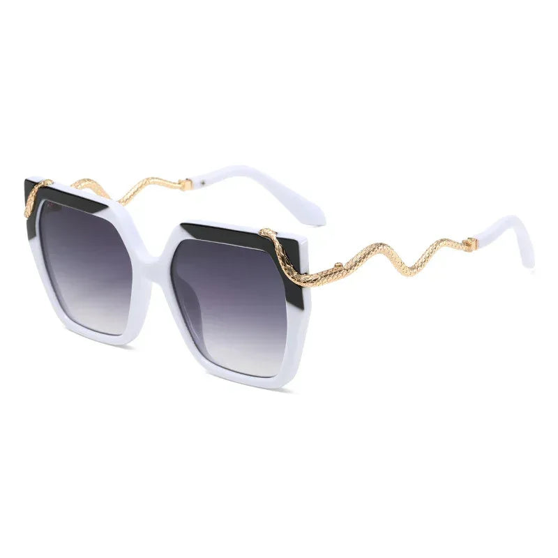 Retro Square Snake Pattern Temple Sunglasses - Viexta