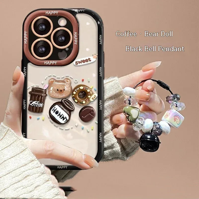 Coffee Bear Three-dimensional Doll Pendant iPhone Case - Viexta