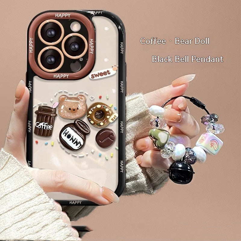 Coffee Bear Three-dimensional Doll Pendant iPhone Case