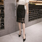 High Waist Crocheted Hollow Slit Sheath Skirt - Viexta