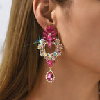 Rhinestone Teardrop Pendant Large Earrings