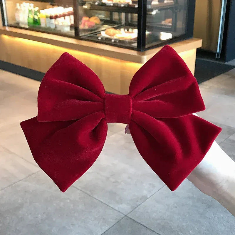 Red Velvet Chain Big Bow Hairpin - Viexta