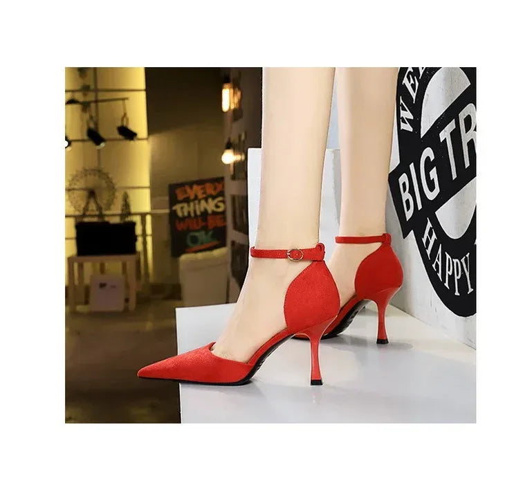 Slimming Suede Shallow Mouth Pointed-toe Heels - Viexta