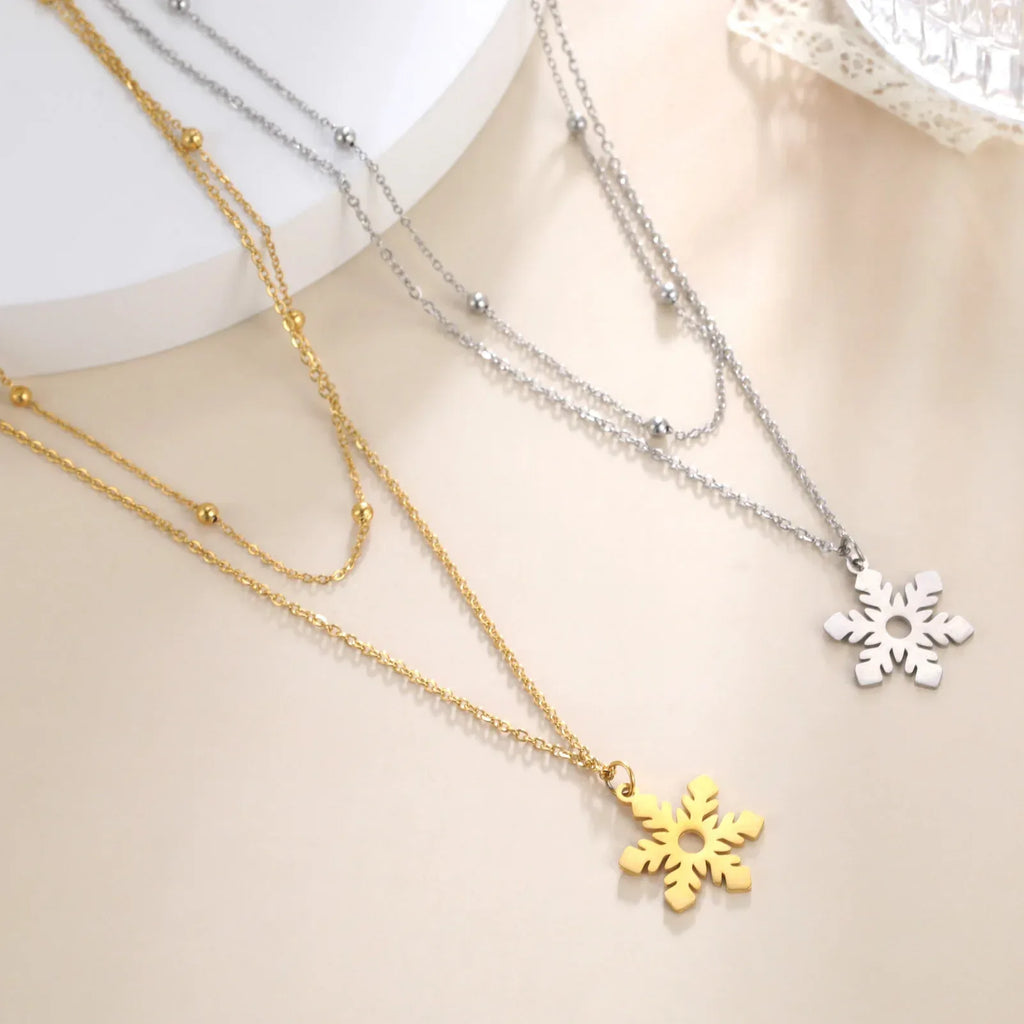 Layered Snowflake Titanium Steel Necklace - Viexta