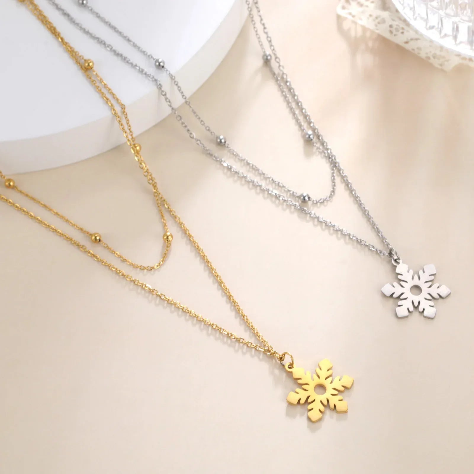 Layered Snowflake Titanium Steel Necklace - Viexta