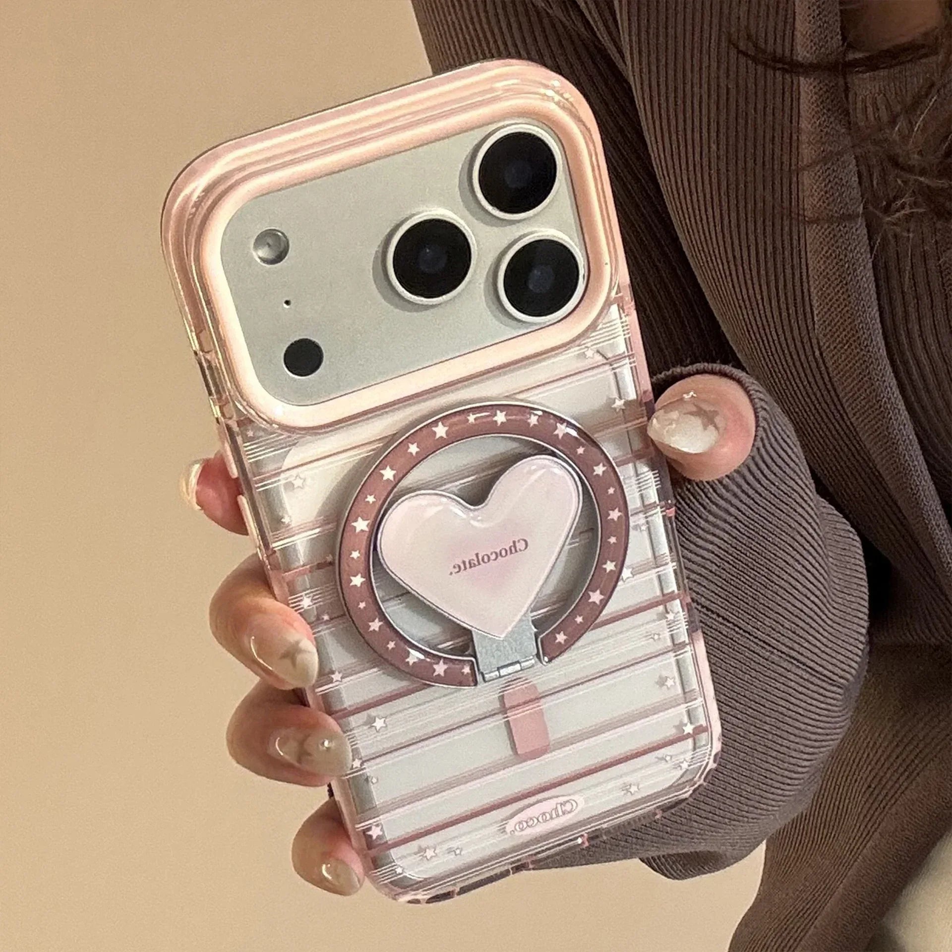Magnetic Holder Pink-brown Striped iPhone Cases - Viexta