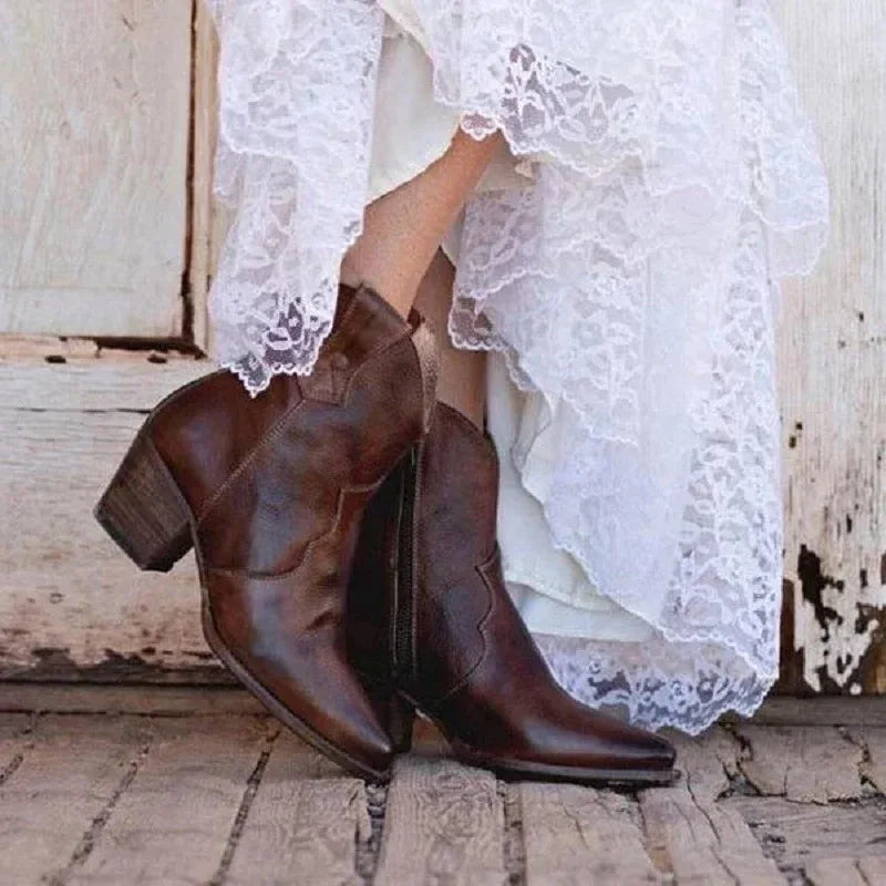 Pointed Side Zip Short Boots - Viexta