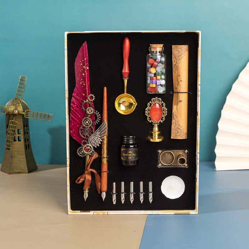 Vintage Feather pen & mirror gift hamper