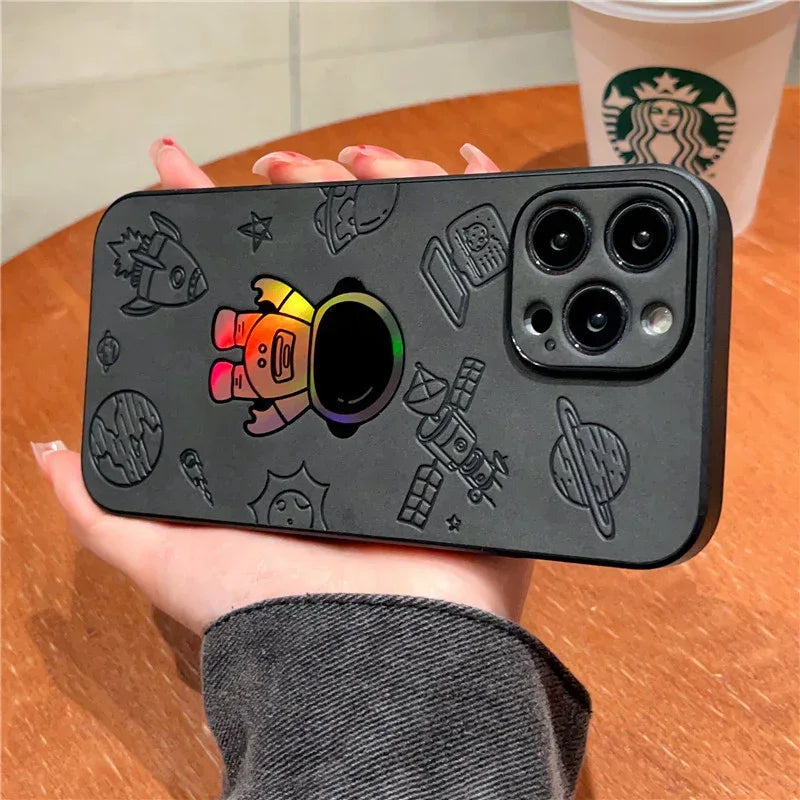 Laser Astronaut Embossed Patch iPhone Case - Viexta