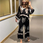 Printed Long Sleeve Top And Trousers Two-piece Set - Viexta